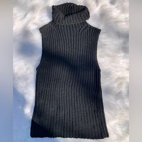 Vintage 90s J. CREW Cable Knit Black Turtleneck Sleeveless Sweater Blouse Small - Picture 8 of 15